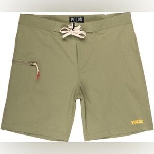 Men’s Poler swim trunks in moss green with tie front & zipper pocket - size 30